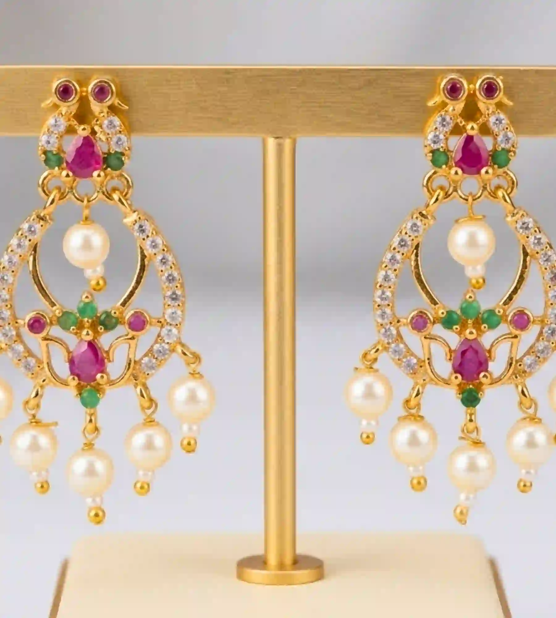 1000358548 Beauty Beads Diamond Chandbali Earrings - Image 1