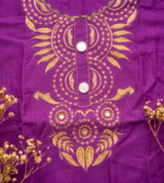 Purple cotton embroidered kurta/kurti tunic featuring gold- toned neck embroidery and patterned side inserts - Image 2