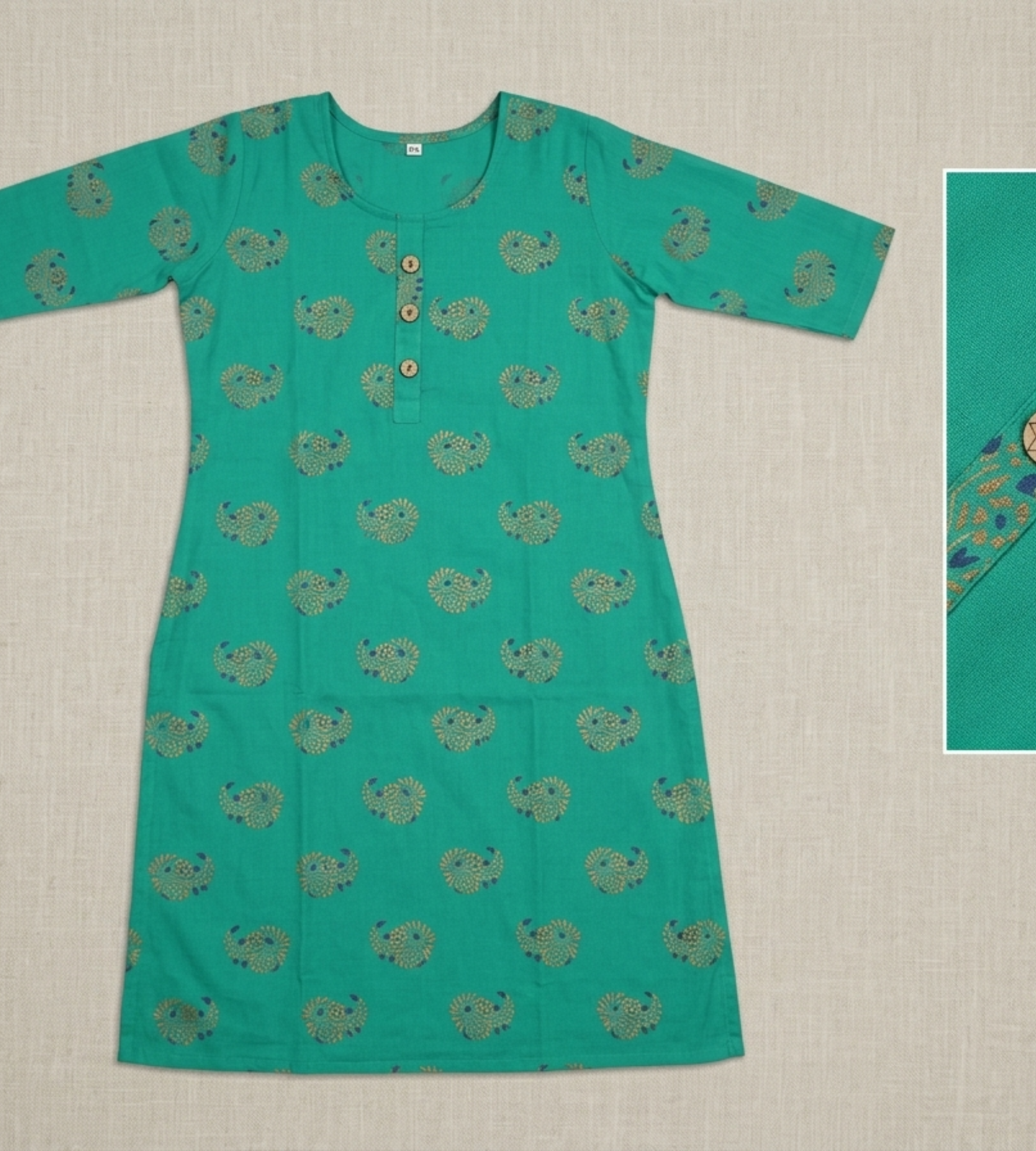 2026/09/1000360306.png Green cotton straight kurta - Image 1
