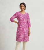 Pink geometric and floral printed straight kurta