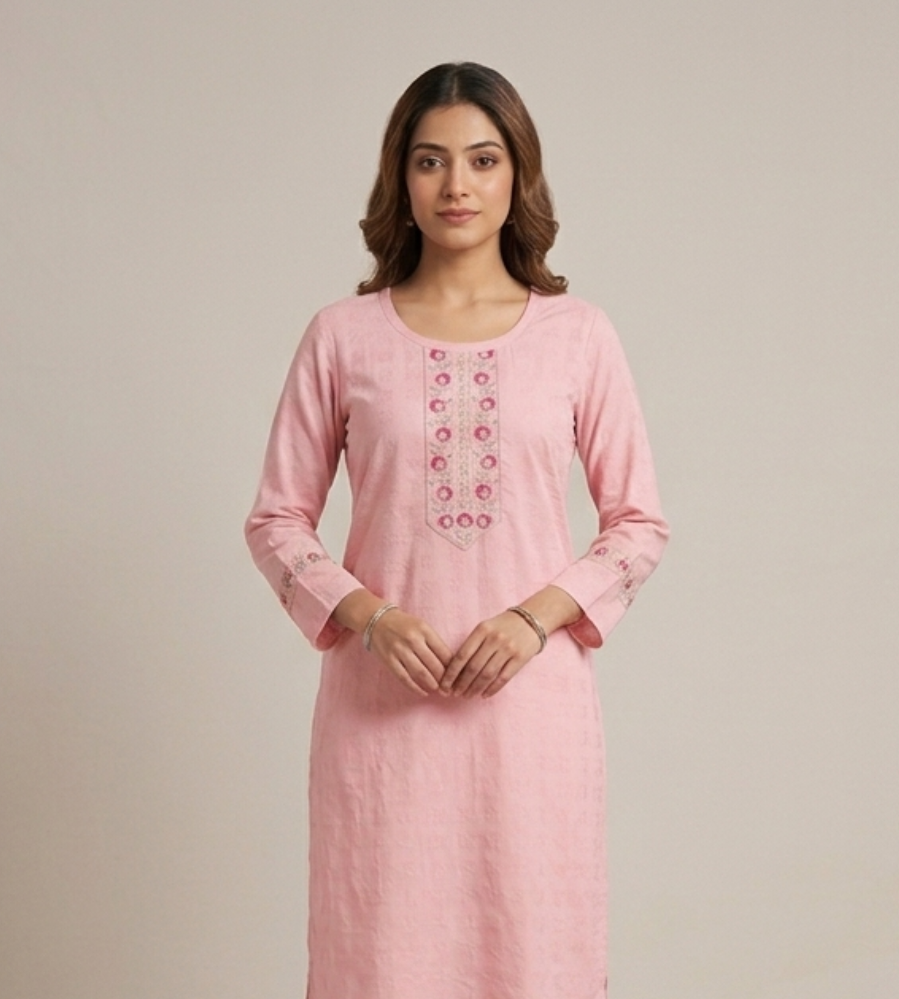 2026/09/1000360541.png Light pink straight-cut cotton kurta - Image 1