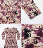 kurti featuring a round neckline with a small button placket and an abstract multi-tone print - Image 4