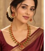 South Indian gold-plated mango motif necklace and matching earrings - Image 2
