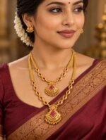 Gold-tone jewelry set with layered necklaces and matching drop earrings - Image 2