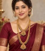 South Indian temple necklace and jhumka earring set. - Image 2