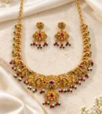 Gold-plated jewelry set with Lakshmi motif necklace, matching earrings - Image 3