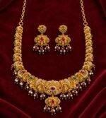 Gold-plated jewelry set with Lakshmi motif necklace, matching earrings - Image 2