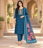 kurta set adorned with vibrant pink and orange floral prints. - Image 2