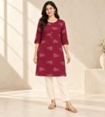 Maroon colored, knee length straight kurta - Image 3