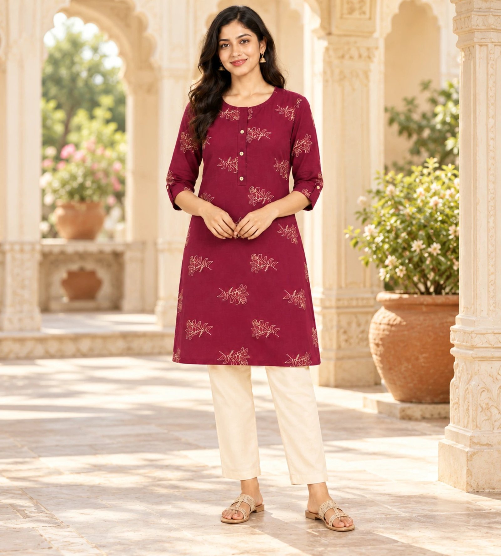 2026/10/1000376931.jpg Maroon colored, knee length straight kurta - Image 1