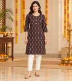 Brown printed straight kurti - Image 2
