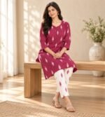 Burgundy and magenta straight 2 piece Kurta set - Image 2