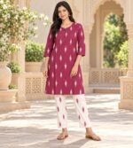 Burgundy and magenta straight 2 piece Kurta set - Image 3