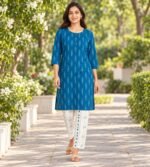 Blue woven straight 2 piece kurta