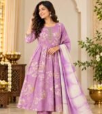 lavender/purple floral printed Anarkali kurta set - Image 3