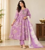lavender/purple floral printed Anarkali kurta set - Image 2
