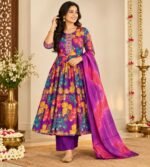 Purple floral printed Anarkali kurta set - Image 3
