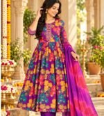 Purple floral printed Anarkali kurta set - Image 2