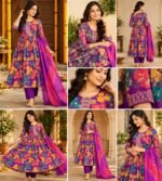 Purple floral printed Anarkali kurta set - Image 4
