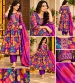 Purple floral printed Anarkali kurta set - Image 5