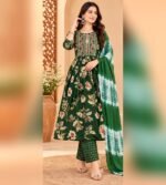 Green floral printed Anarkali kurta set - Image 4