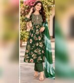 Green floral printed Anarkali kurta set - Image 3