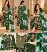 Green floral printed Anarkali kurta set - Image 2