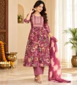 Floral printed three piece ethnic anarkali set - Image 2