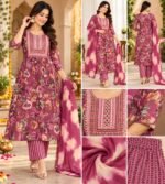 Floral printed three piece ethnic anarkali set - Image 3