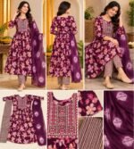 Wine colored (purple) floral printed Anarkali kurta - Image 4